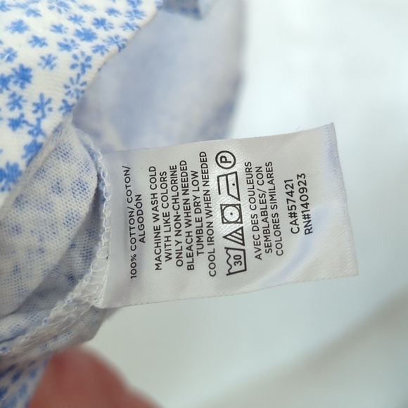 🍉 Loft Blue White Microfloral Tee with Striped Pocket Cotton Size Small - Picture 4 of 5